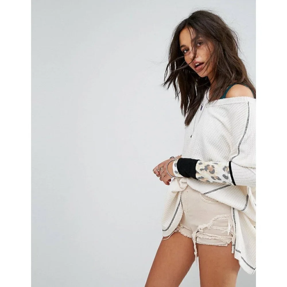 Free People Leopard Sleeves Thermal Top